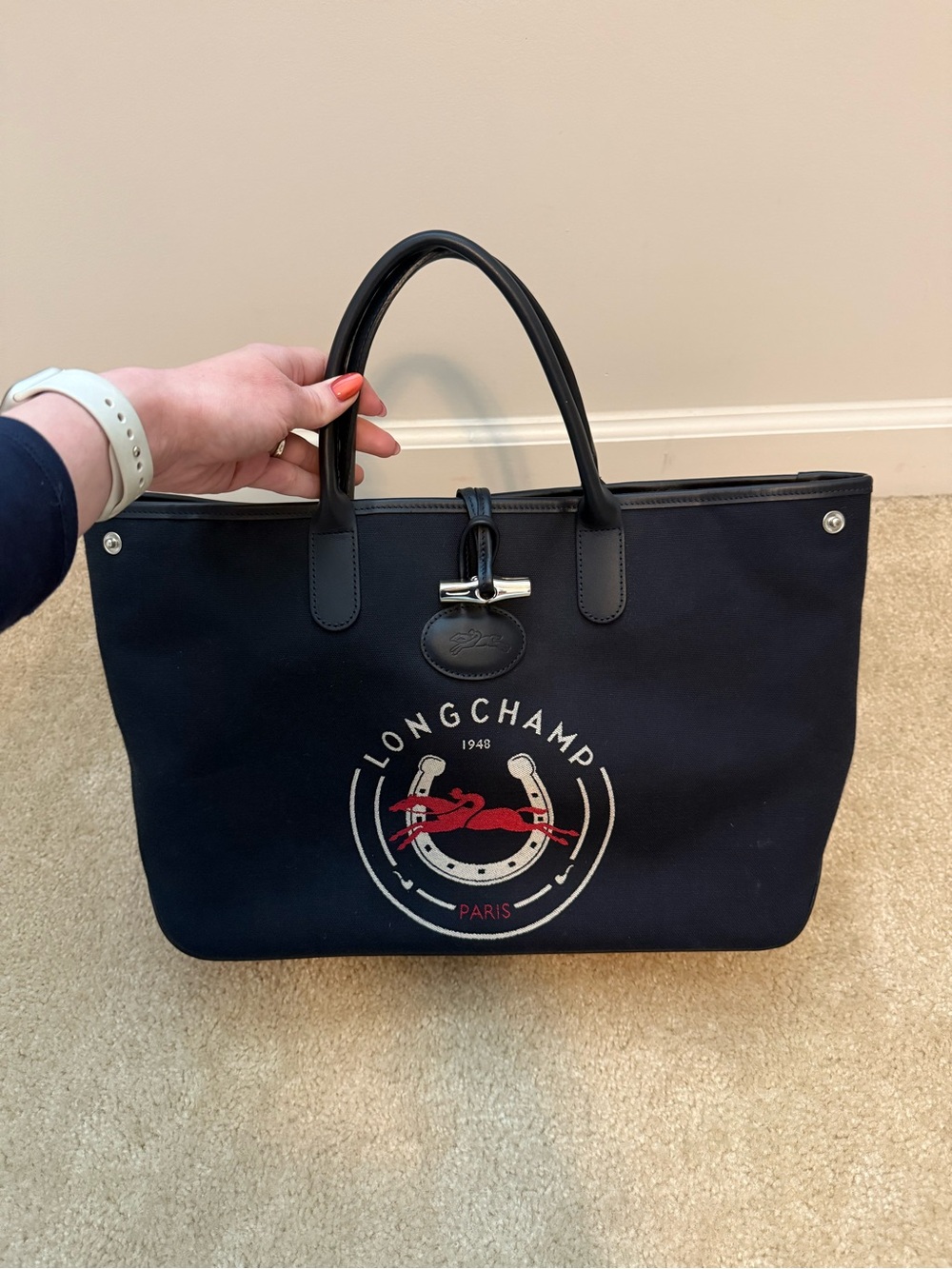 Longchamp Roseau 1948 Limited Edition Navy Canvas Tote Bag